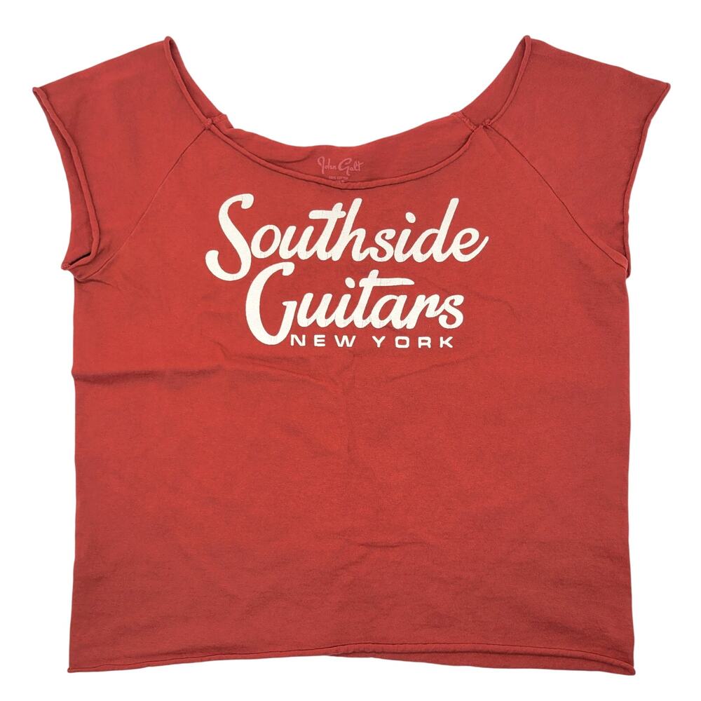 John Galt Southside Guitars Off The Shoulder Crop Top One Size Red Rolled Hem